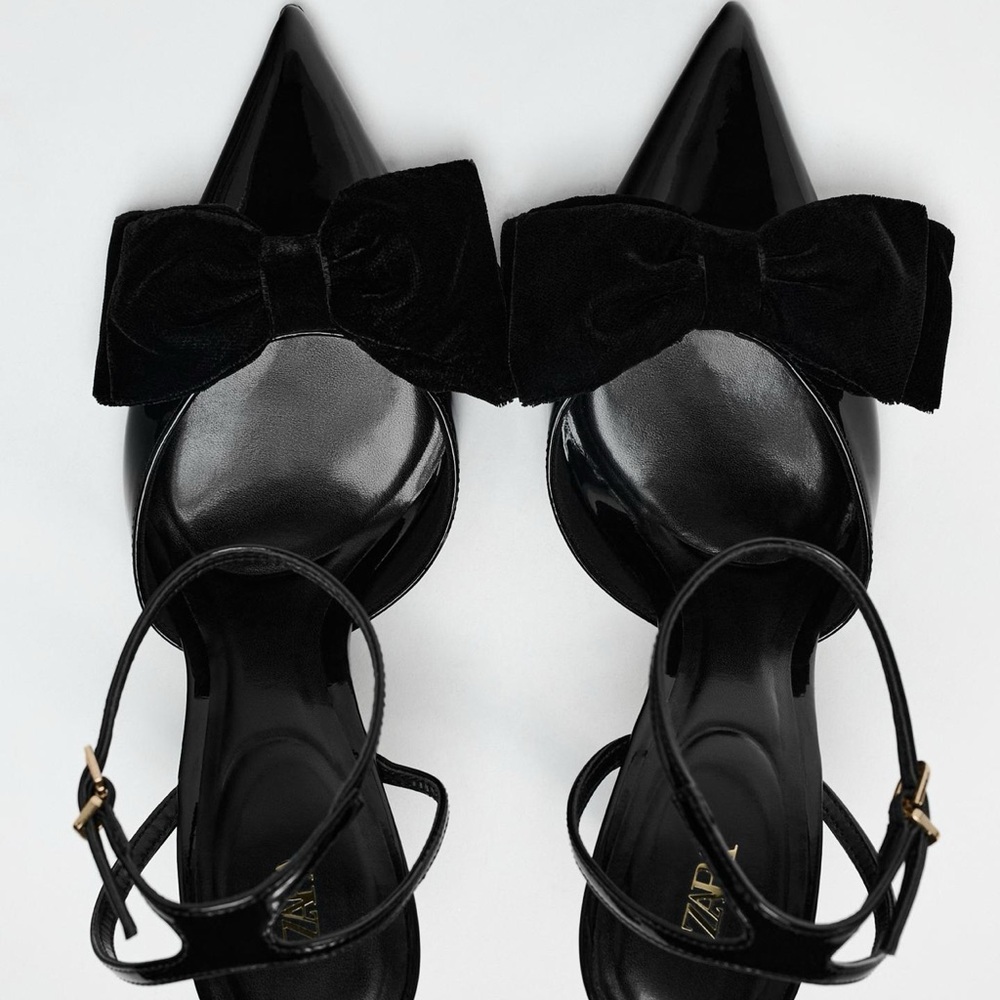 Zara Black Velvet Bow Heels